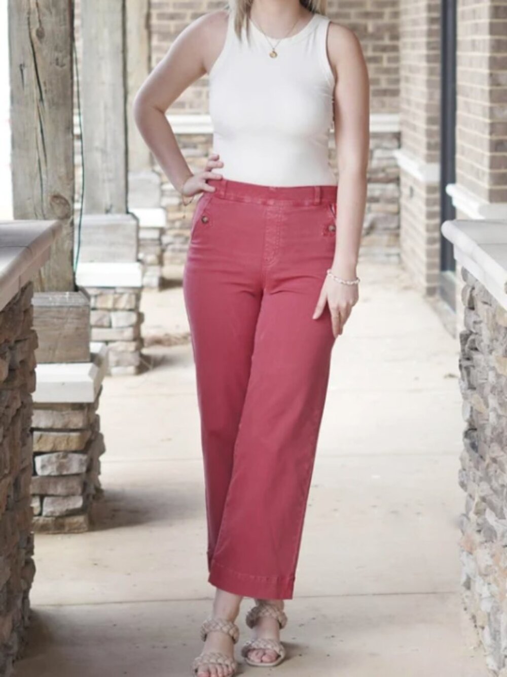 SPANX Stretch Twill Wide Leg Crop Pants Red 3X